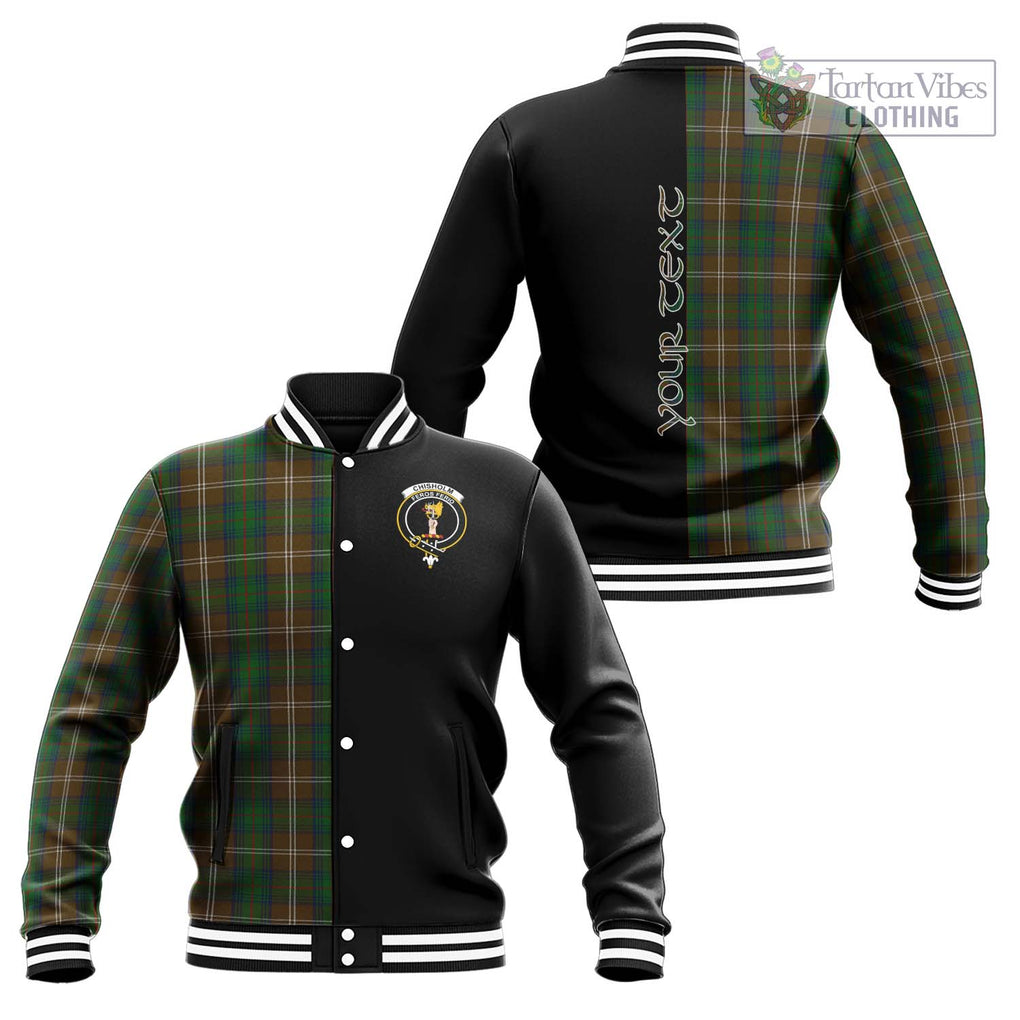 Chisholm Hunting Tartan Baseball Jacket with Family Crest and Half Of Me Style Unisex - Tartanvibesclothing Shop