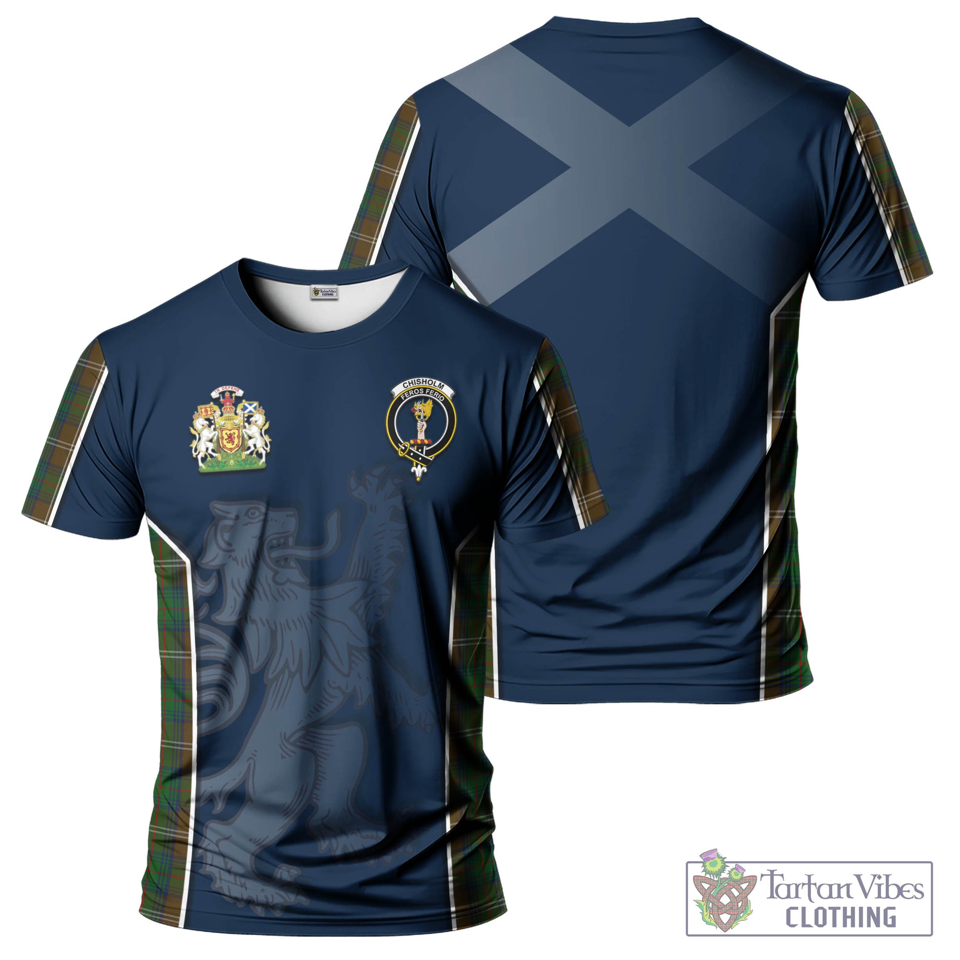 Tartan Vibes Clothing Chisholm Hunting Tartan T-Shirt with Family Crest and Lion Rampant Vibes Sport Style