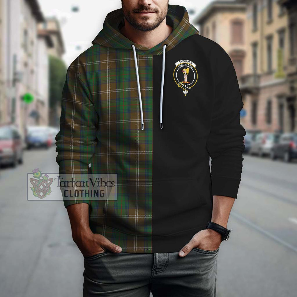 Chisholm Hunting Tartan Hoodie with Family Crest and Half Of Me Style Zip Hoodie - Tartanvibesclothing Shop