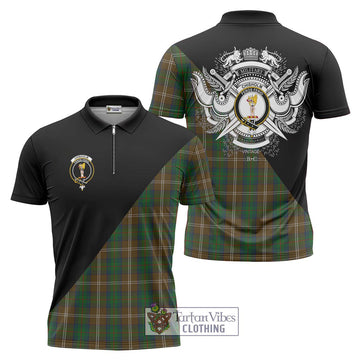 Chisholm Hunting Tartan Zipper Polo Shirt with Family Crest and Military Logo Style