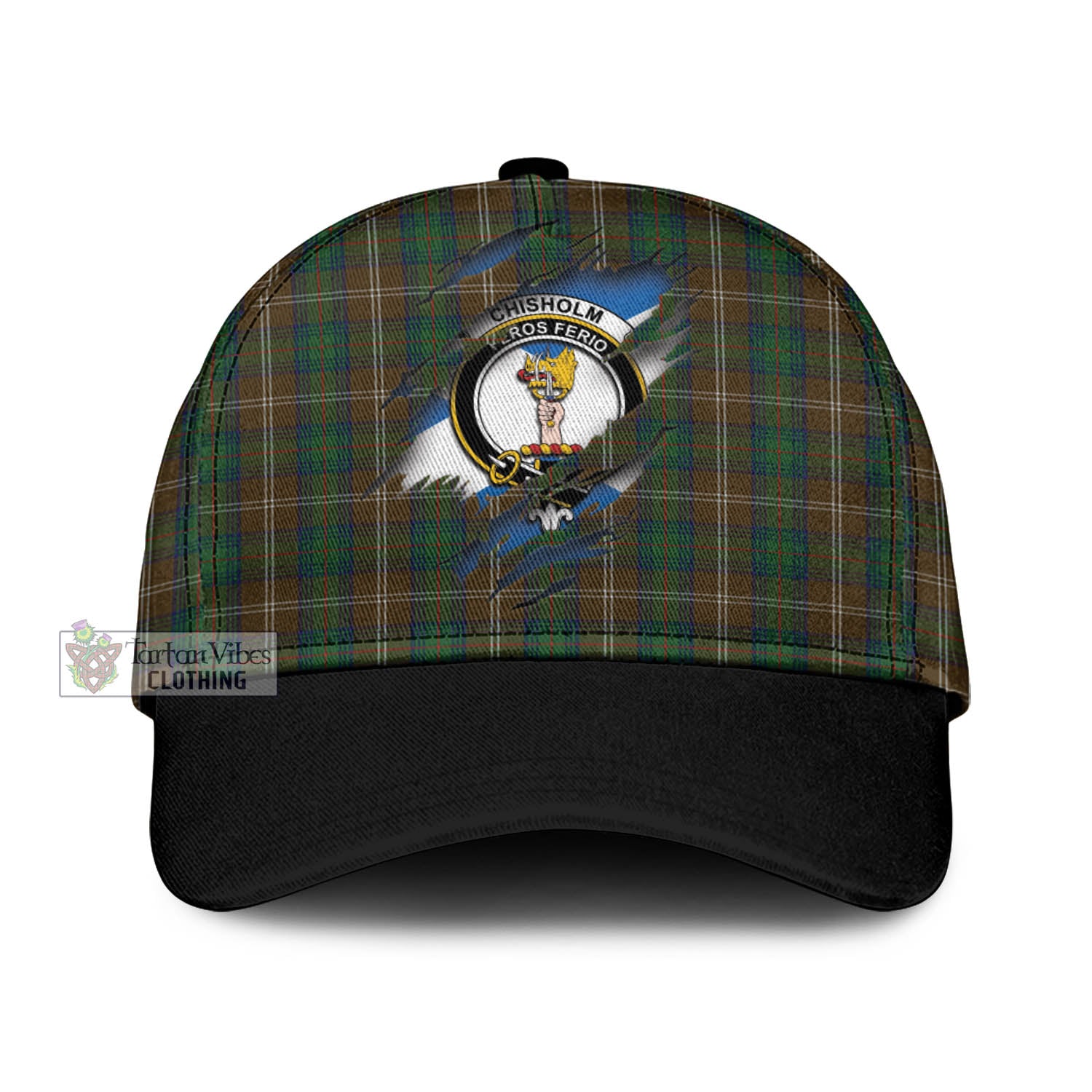 Tartan Vibes Clothing Chisholm Hunting Tartan Classic Cap with Family Crest In Me Style