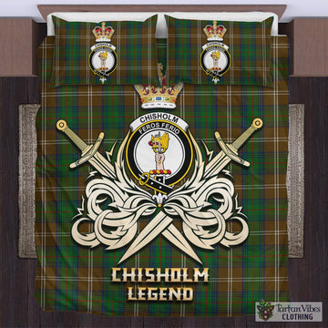 Chisholm Hunting Tartan Bedding Set with Clan Crest and the Golden Sword of Courageous Legacy