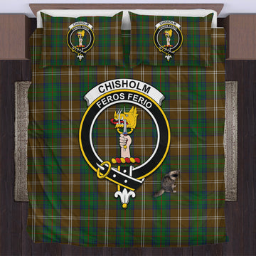 Chisholm Hunting Tartan Bedding Set with Family Crest