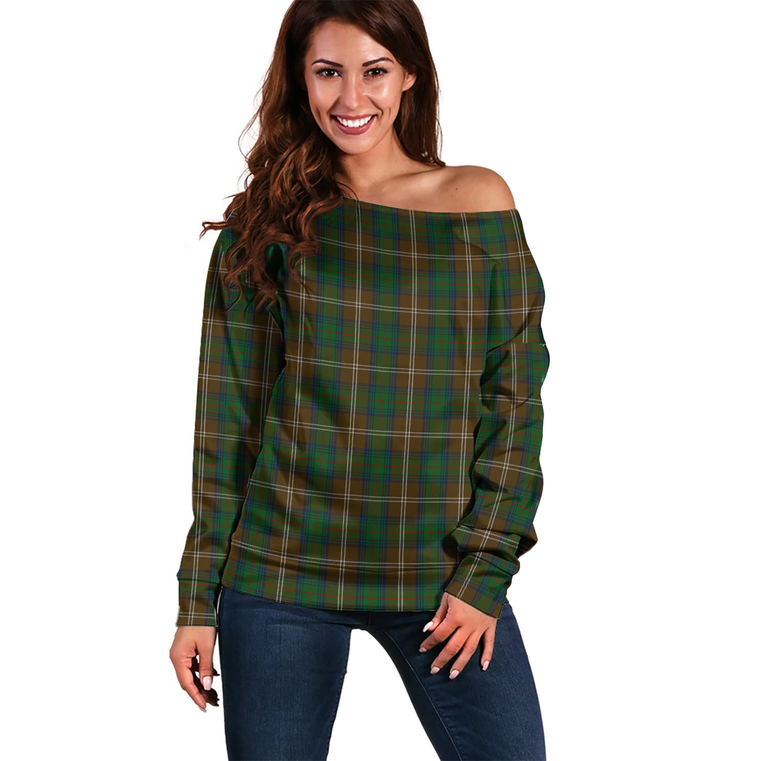 Chisholm Hunting Tartan Off Shoulder Women Sweater Women - Tartanvibesclothing