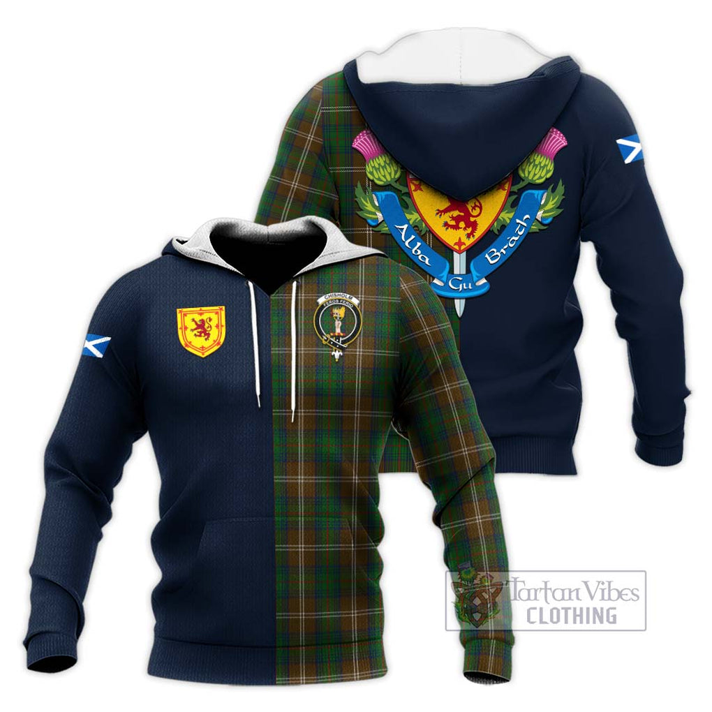 Tartan Vibes Clothing Chisholm Hunting Tartan Knitted Hoodie with Scottish Lion Royal Arm Half Style