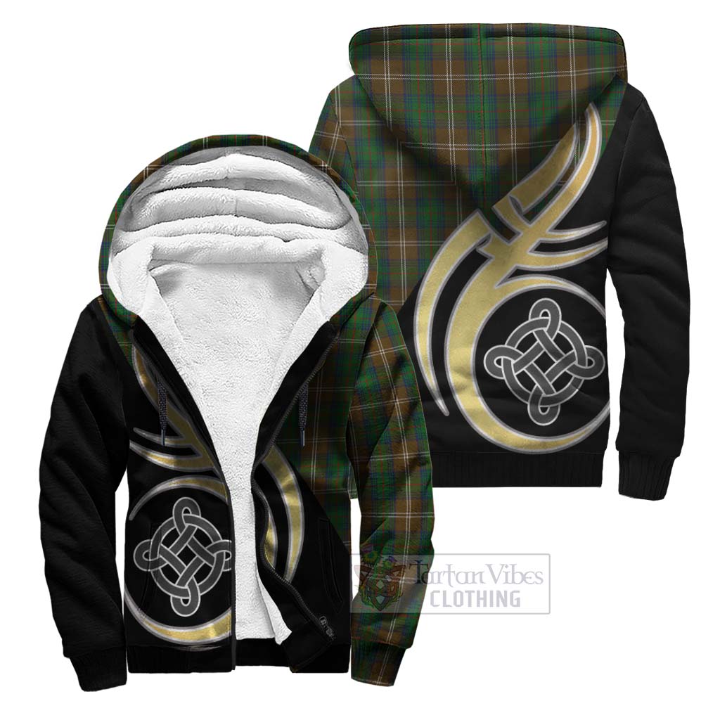 Chisholm Hunting Tartan Sherpa Hoodie with Family Crest and Celtic Symbol Style Unisex S - Tartan Vibes Clothing