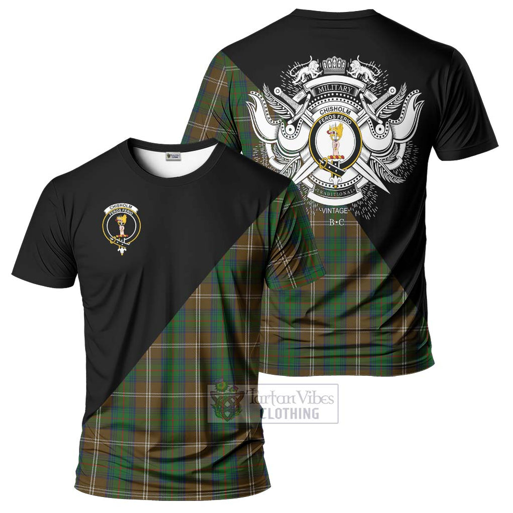 Chisholm Hunting Tartan T-Shirt with Family Crest and Military Logo Style Kid's Shirt - Tartanvibesclothing Shop