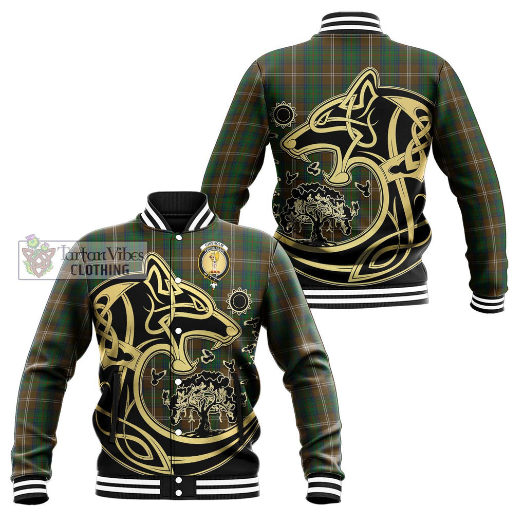 Chisholm Hunting Tartan Baseball Jacket with Family Crest Celtic Wolf Style Unisex - Tartan Vibes Clothing