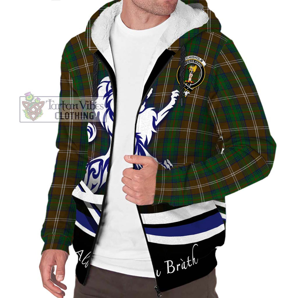 Chisholm Hunting Tartan Sherpa Hoodie with Alba Gu Brath Regal Lion Emblem Unisex S - Tartanvibesclothing Shop