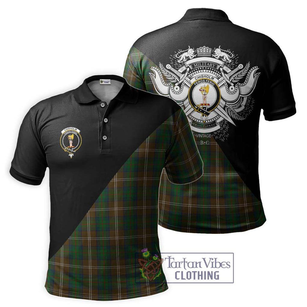 Chisholm Hunting Tartan Polo Shirt with Family Crest and Military Logo Style Kid - Tartanvibesclothing Shop