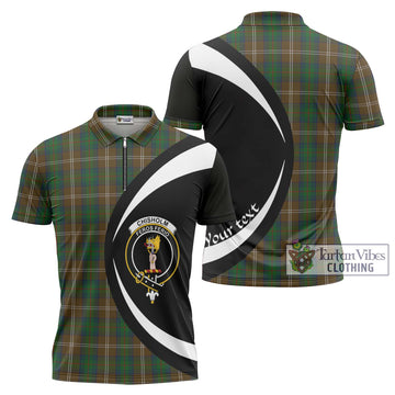 Chisholm Hunting Tartan Zipper Polo Shirt with Family Crest Circle Style