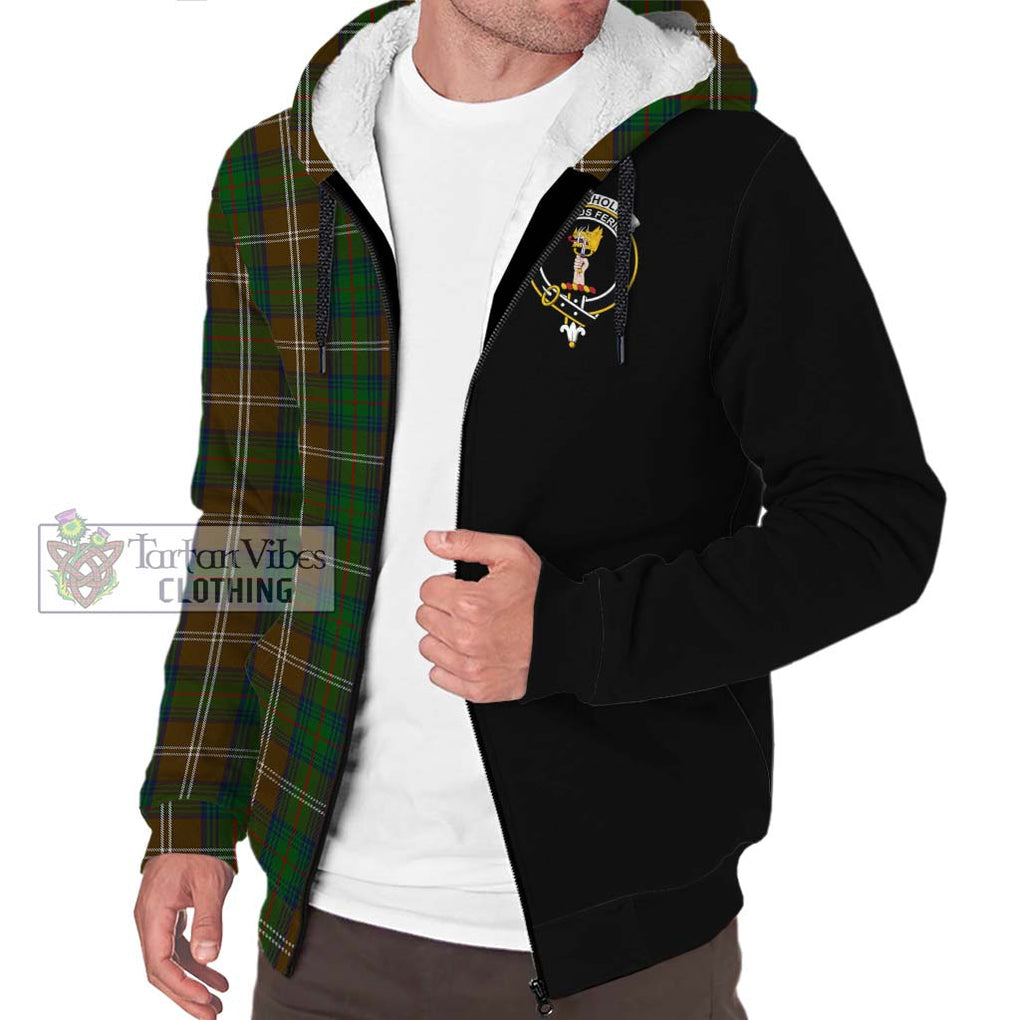 Chisholm Hunting Tartan Sherpa Hoodie with Family Crest and Half Of Me Style Unisex S - Tartanvibesclothing Shop