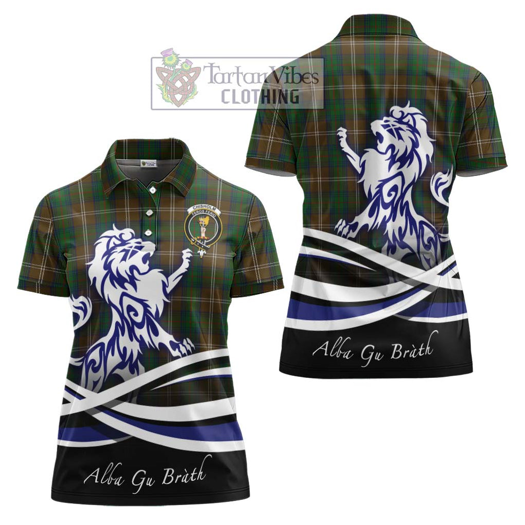 Chisholm Hunting Tartan Women's Polo Shirt with Alba Gu Brath Regal Lion Emblem Women - Tartanvibesclothing Shop