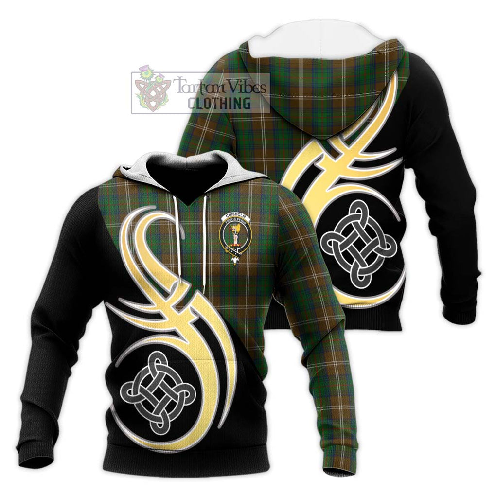 Chisholm Hunting Tartan Knitted Hoodie with Family Crest and Celtic Symbol Style Unisex Knitted Pullover Hoodie - Tartan Vibes Clothing