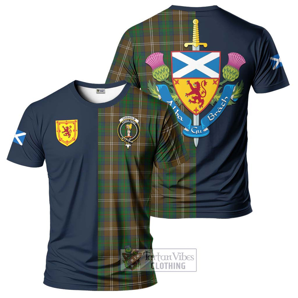 Tartan Vibes Clothing Chisholm Hunting Tartan T-Shirt Alba with Scottish Lion Royal Arm Half Style