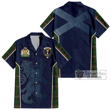 Chisholm Hunting Tartan Short Sleeve Button Shirt with Family Crest and Lion Rampant Vibes Sport Style