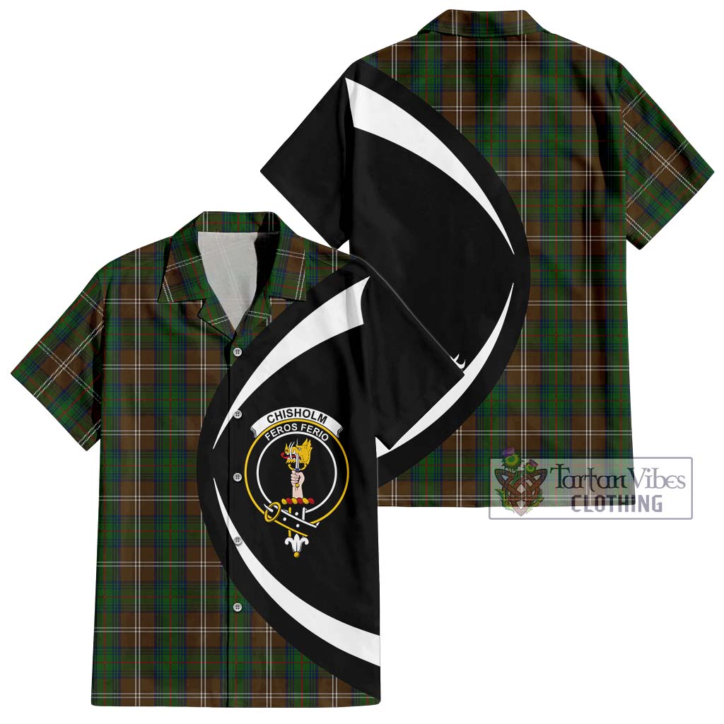 Chisholm Hunting Tartan Short Sleeve Button Up with Family Crest Circle Style Kid - Tartan Vibes Clothing