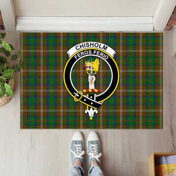 Chisholm Hunting Tartan Door Mat with Family Crest