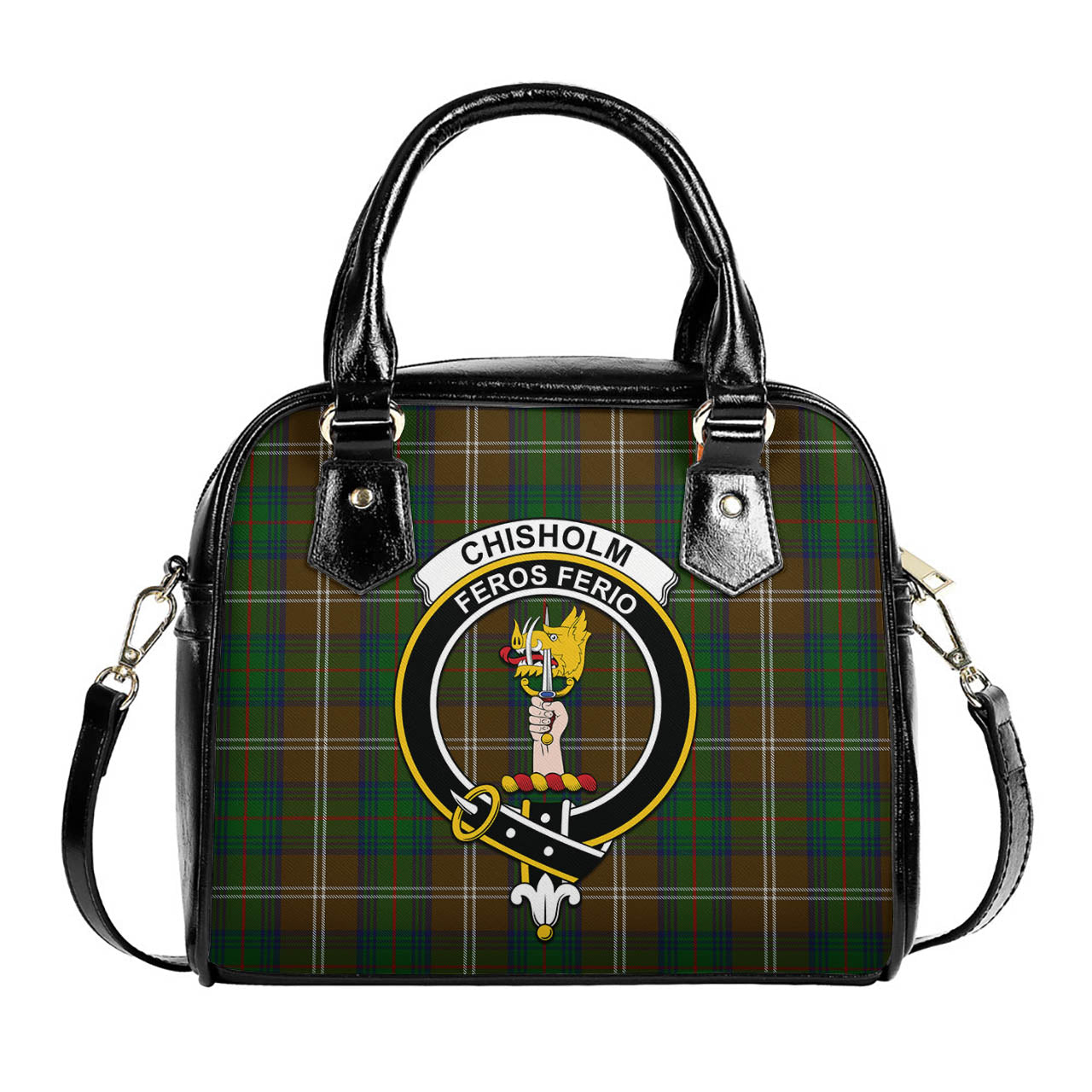 Chisholm Hunting Tartan Shoulder Handbags with Family Crest One Size 6*25*22 cm - Tartanvibesclothing