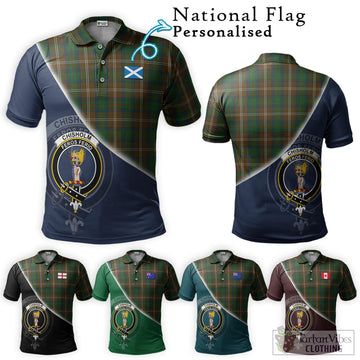 Chisholm Hunting Tartan Polo Shirt with Personalised National Flag and Family Crest Half Style