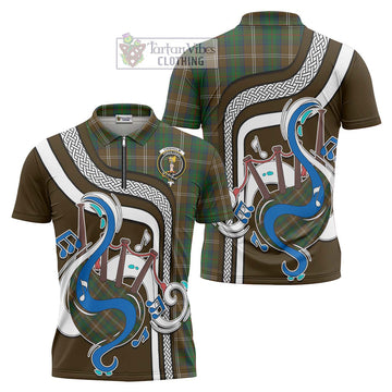 Chisholm Hunting Tartan Zipper Polo Shirt with Epic Bagpipe Style