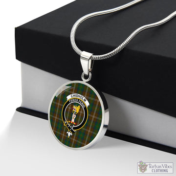 Chisholm Hunting Tartan Circle Necklace with Family Crest