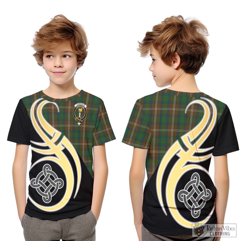 Chisholm Hunting Tartan Kid T-Shirt with Family Crest and Celtic Symbol Style Youth XL Size14 - Tartan Vibes Clothing