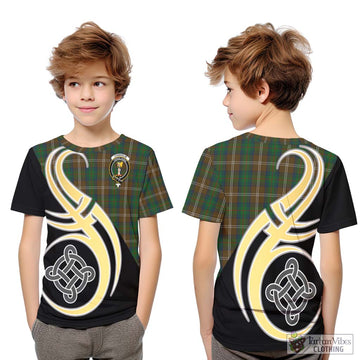 Chisholm Hunting Tartan Kid T-Shirt with Family Crest and Celtic Symbol Style