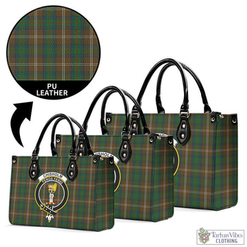 Chisholm Hunting Tartan Luxury Leather Handbags with Family Crest