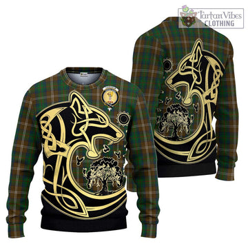 Chisholm Hunting Tartan Ugly Sweater with Family Crest Celtic Wolf Style