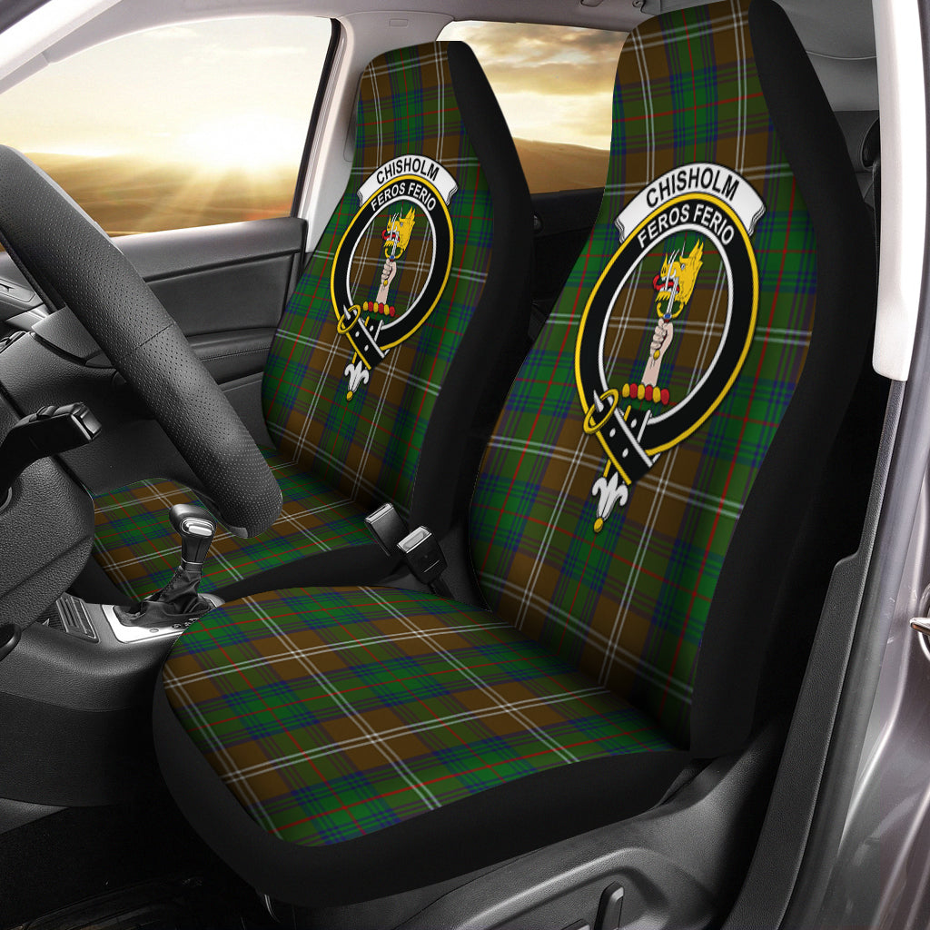 Chisholm Hunting Tartan Car Seat Cover with Family Crest One Size - Tartanvibesclothing