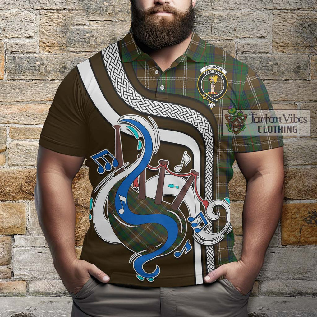 Tartan Vibes Clothing Chisholm Hunting Tartan Polo Shirt with Epic Bagpipe Style