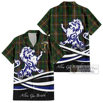 Chisholm Hunting Tartan Short Sleeve Button Shirt with Alba Gu Brath Regal Lion Emblem