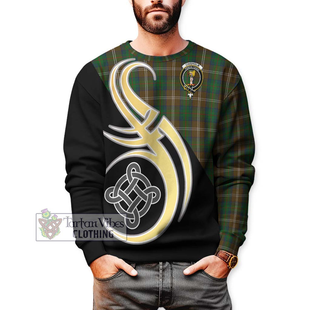 Chisholm Hunting Tartan Sweatshirt with Family Crest and Celtic Symbol Style Unisex - Tartan Vibes Clothing