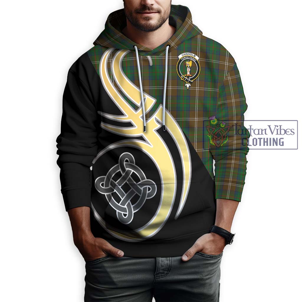 Chisholm Hunting Tartan Hoodie with Family Crest and Celtic Symbol Style Zip Hoodie - Tartan Vibes Clothing