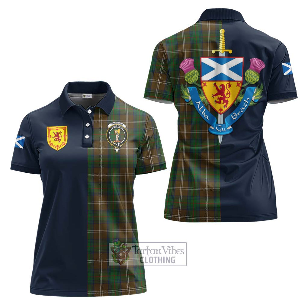 Tartan Vibes Clothing Chisholm Hunting Tartan Women's Polo Shirt with Scottish Lion Royal Arm Half Style