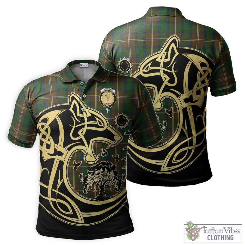 Chisholm Hunting Tartan Polo Shirt with Family Crest Celtic Wolf Style Kid - Tartanvibesclothing Shop