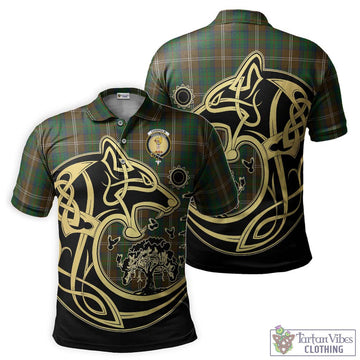 Chisholm Hunting Tartan Polo Shirt with Family Crest Celtic Wolf Style