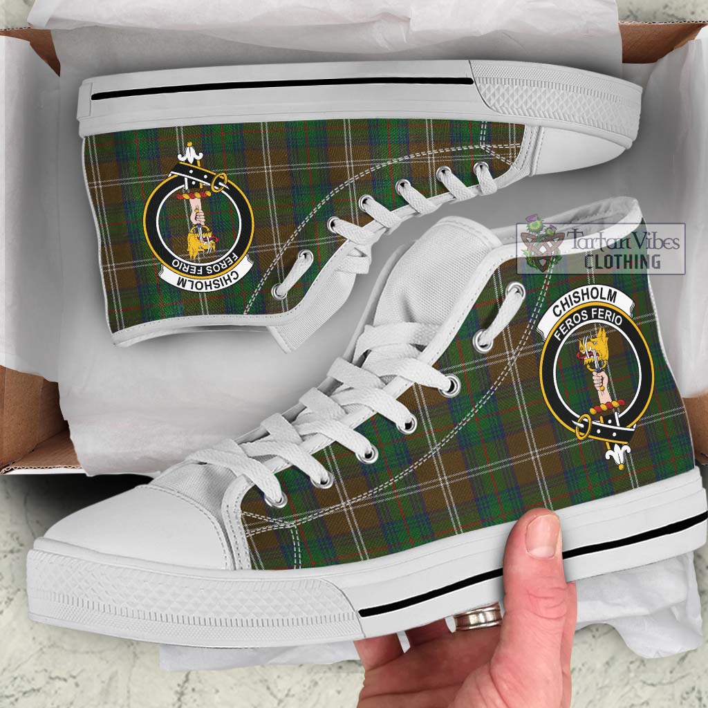 Tartan Vibes Clothing Chisholm Hunting Tartan High Top Shoes with Family Crest