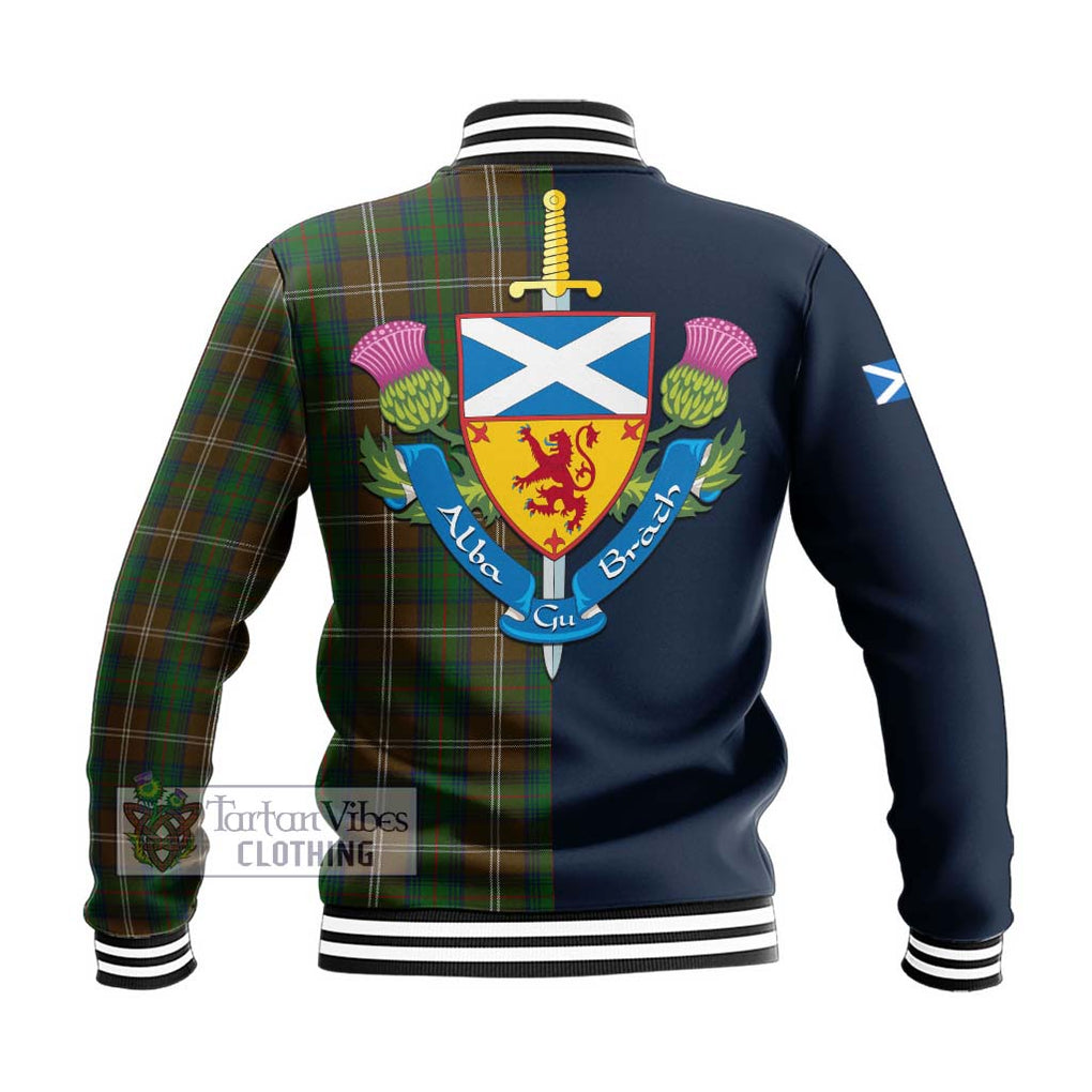 Tartan Vibes Clothing Chisholm Hunting Tartan Baseball Jacket with Scottish Lion Royal Arm Half Style