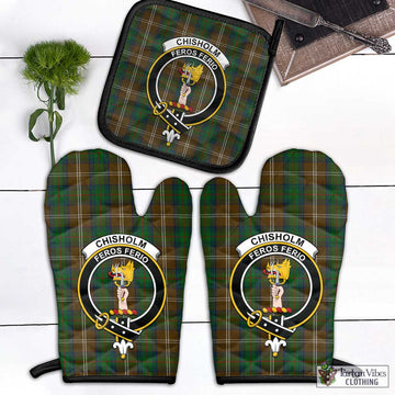 Chisholm Hunting Tartan Combo Oven Mitt & Pot-Holder with Family Crest