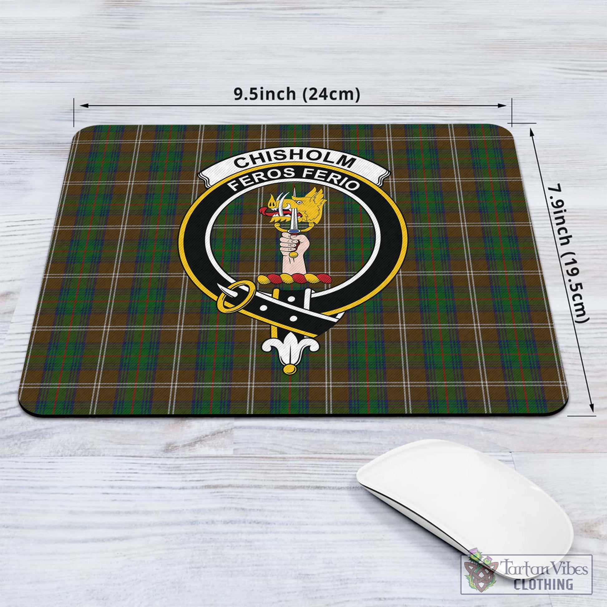 Tartan Vibes Clothing Chisholm Hunting Tartan Mouse Pad with Family Crest