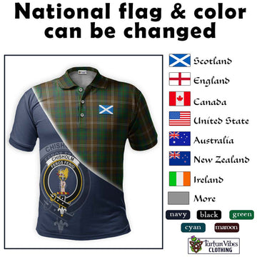 Chisholm Hunting Tartan Polo Shirt with Personalised National Flag and Family Crest Half Style