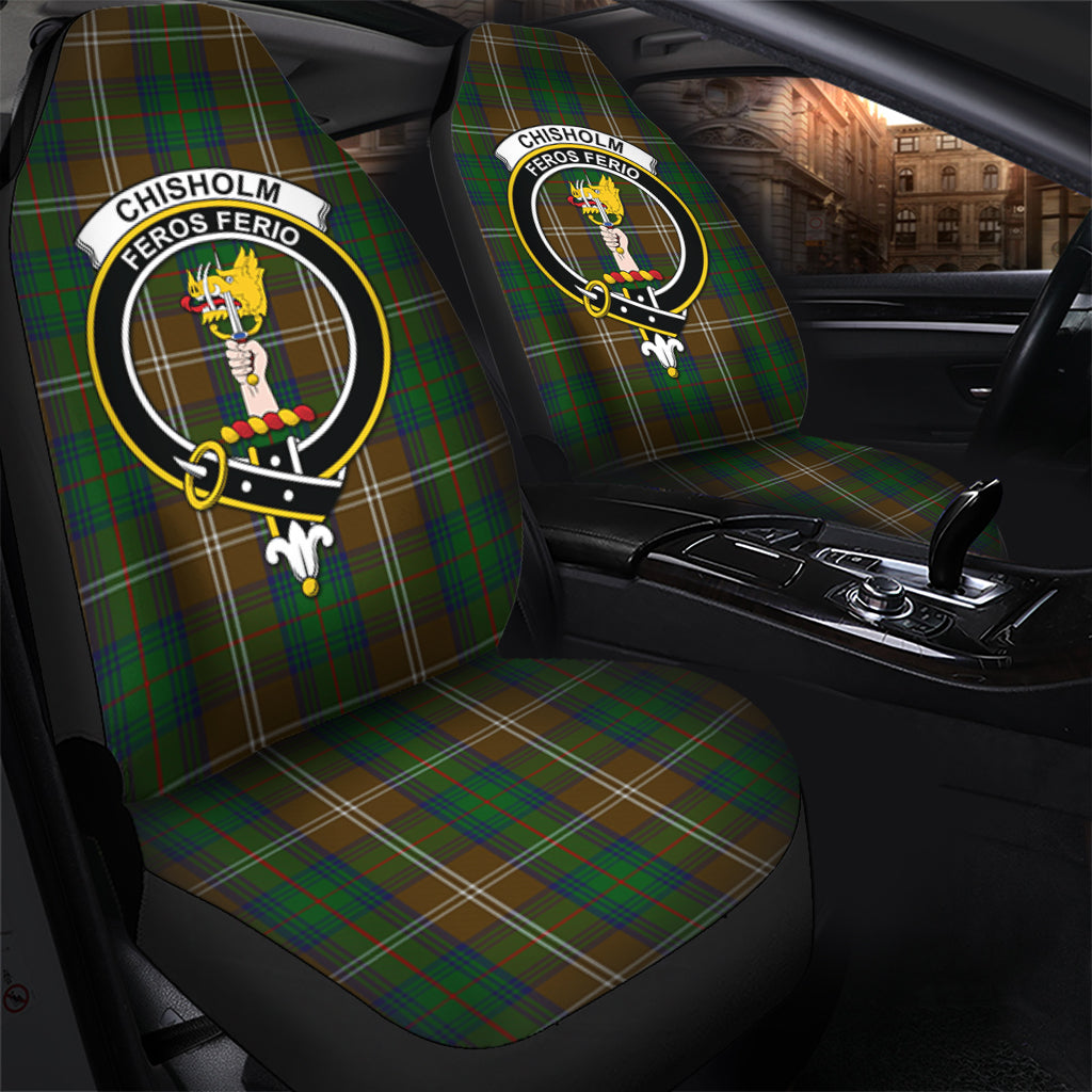 Chisholm Hunting Tartan Car Seat Cover with Family Crest - Tartanvibesclothing