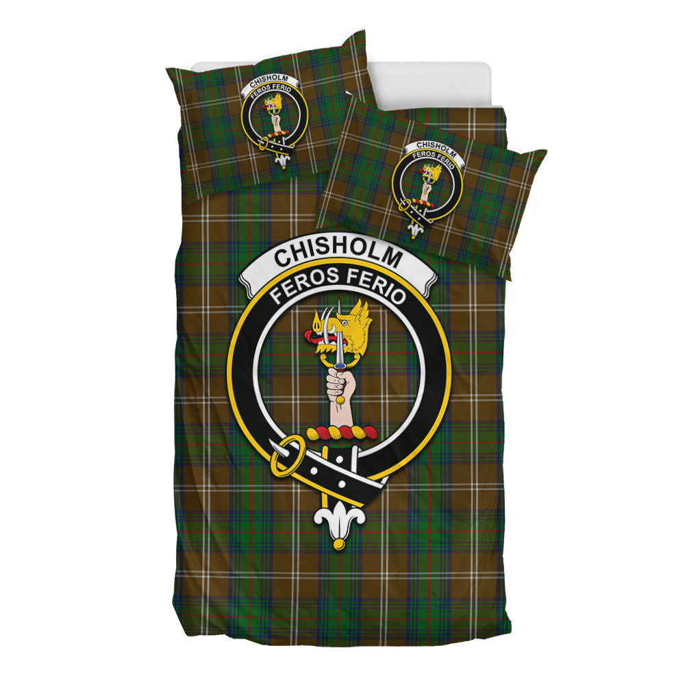 Chisholm Hunting Tartan Bedding Set with Family Crest - Tartan Vibes Clothing