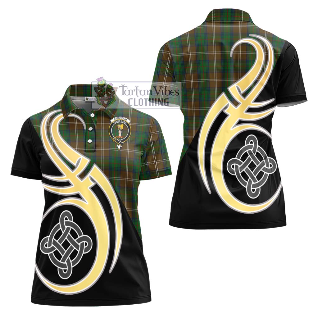 Chisholm Hunting Tartan Women's Polo Shirt with Family Crest and Celtic Symbol Style - Tartan Vibes Clothing