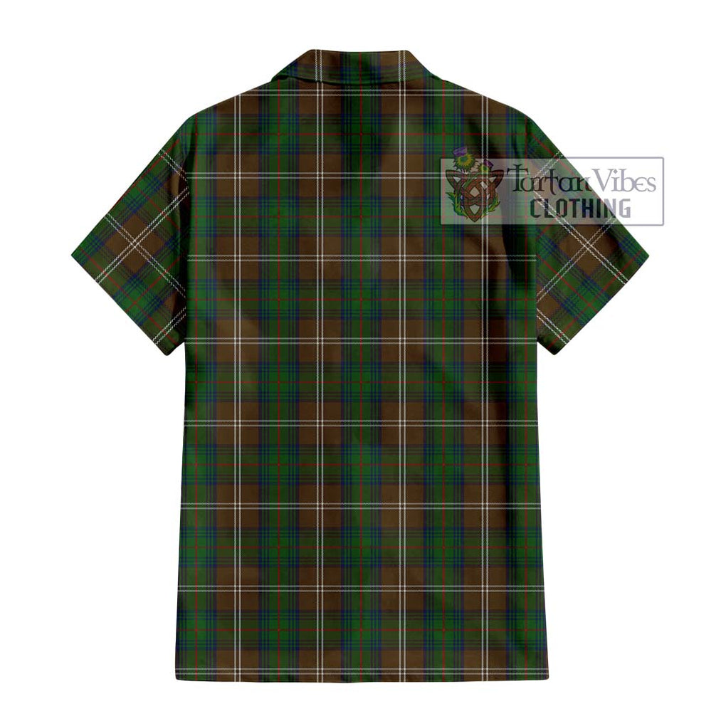 Chisholm Hunting Tartan Short Sleeve Button Shirt with Family Crest DNA In Me Style - Tartanvibesclothing Shop