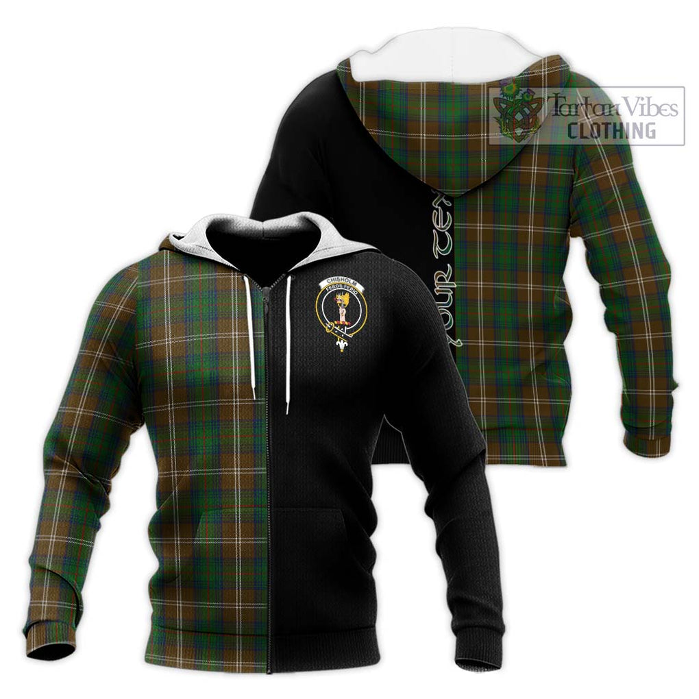 Chisholm Hunting Tartan Knitted Hoodie with Family Crest and Half Of Me Style Unisex Knitted Zip Hoodie - Tartanvibesclothing Shop