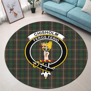 Chisholm Hunting Tartan Round Rug with Family Crest