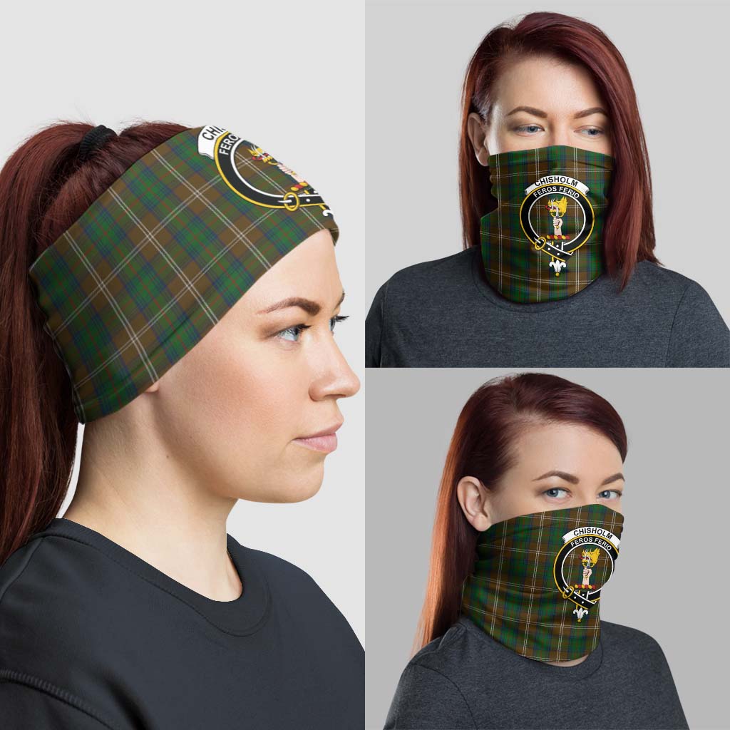 Chisholm Hunting Tartan Neck Gaiters, Tartan Bandanas, Tartan Head Band with Family Crest